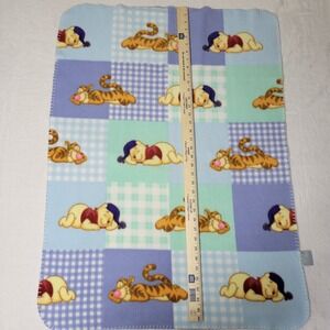 Vntg Disney Winnie the Pooh and Tigger Sleepy Time Fleece Blanket Blue And Green